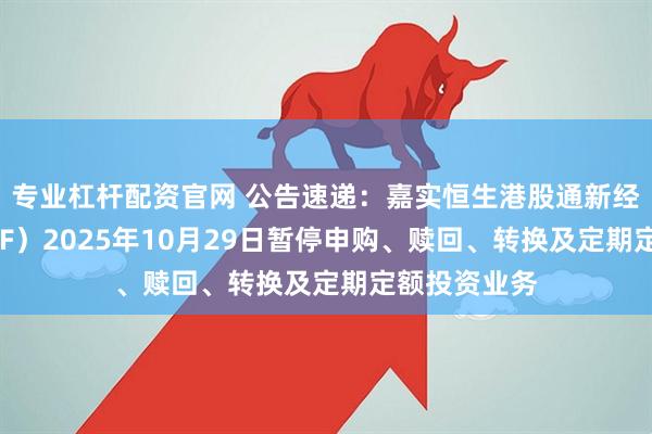 专业杠杆配资官网 公告速递：嘉实恒生港股通新经济指数（LOF）2025年10月29日暂停申购、赎回、转换及定期定额投资业务